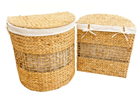 Superior Custom-made Halfmoon Water Hyacinth Laundry Hampers with Lids